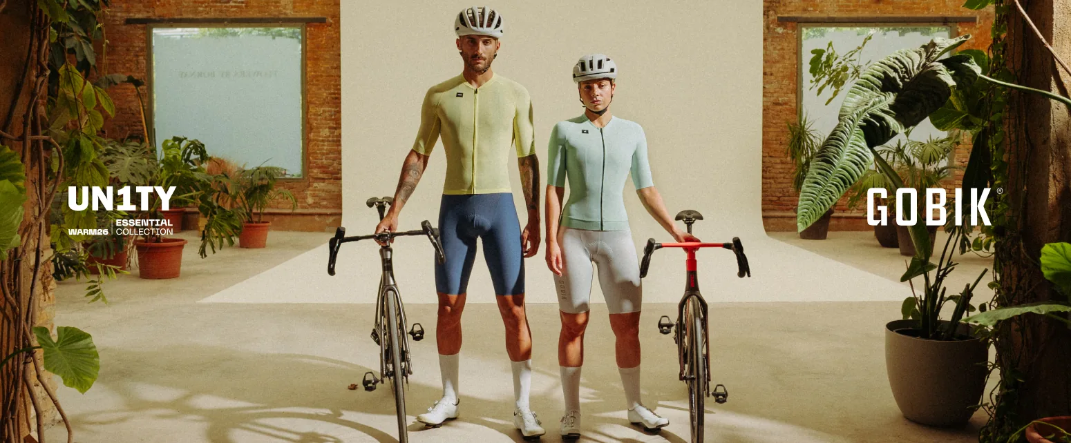 Two riders with road bikes in Gobik UNITY Essential summer kit
